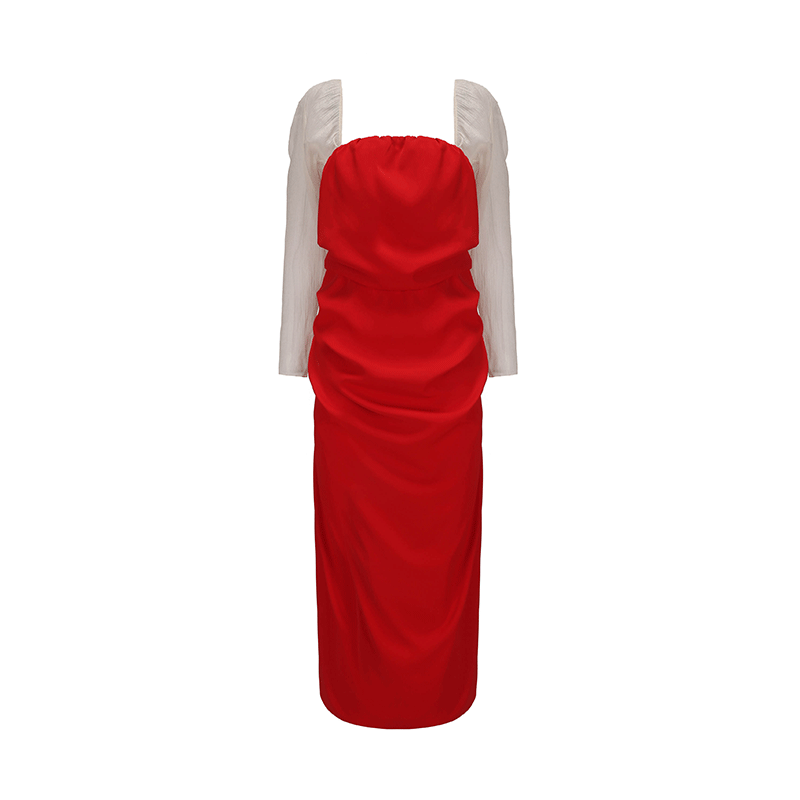 ATELIER MISS LU Irregular Pleated Bandeau Sleeve Dress - VEGA.