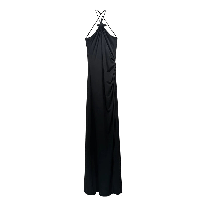 ANNAKIKI suspender fishtail slit dress halterneck dress-REI
