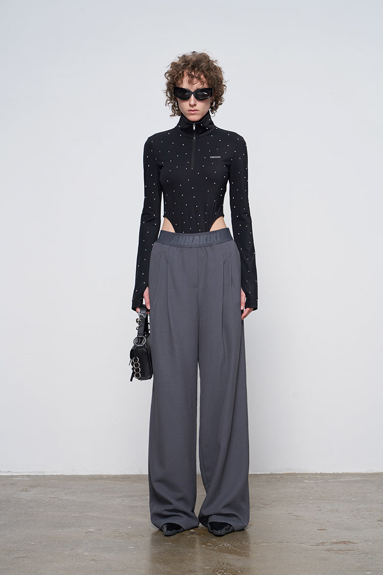 ANNAKIKI Gray Logo Web Elasticated Waist Straight Pants-FUYUKO