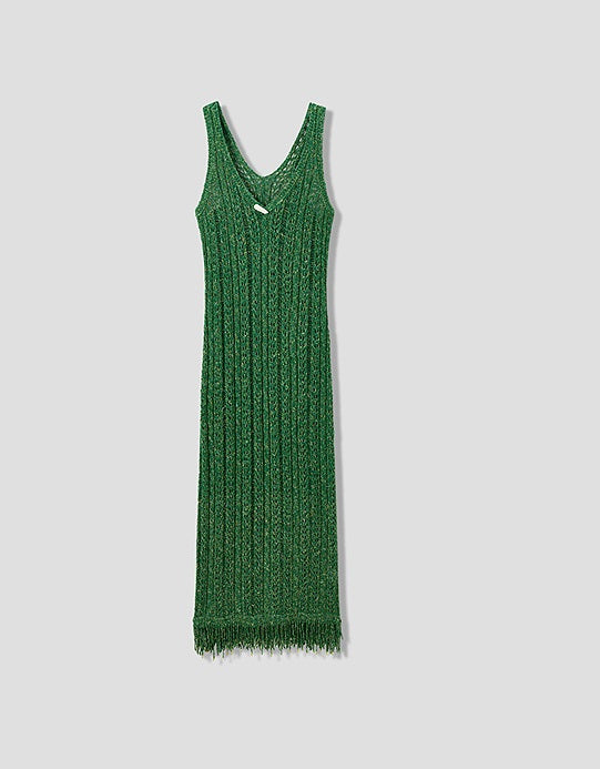 COMME MOI Lv Yan Designer Spring Women's V-Neck Sandwich Color Cutout Knit Dress - NATALIE.
