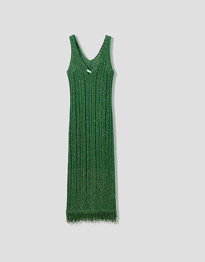 COMME MOI Lv Yan Designer Spring Women's V-Neck Sandwich Color Cutout Knit Dress - NATALIE.