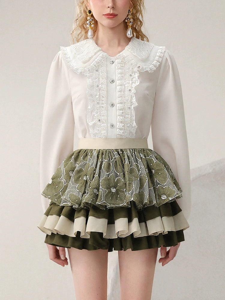 CHECOCRE Stubble French vintage lace cute double-collar top - PETER.