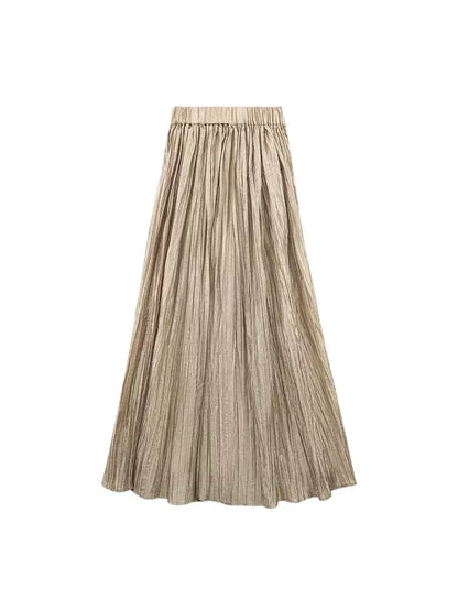 HECO striped texture swing high waist black green women's long skirt - muse.