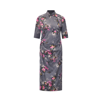 M essential Mackay designer cherry blossom print beads down short vest - LAND.