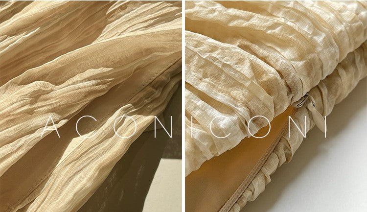 Aconiconi Elegant Wave Pattern Long Sleeve Loose Wedding Guest Dress- Dune