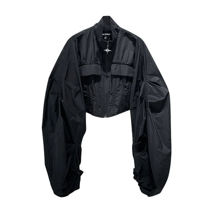 ANNAKIKI Futuristic herringbone shirred slim cropped jacket-KEANE