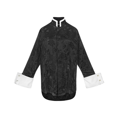 TUYUE Satin Weaving Flowers Relaxed Long-sleeved Shirt- JADE,