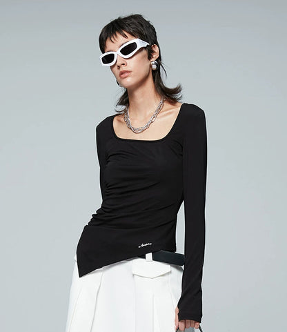 ANNAKIKI Women's Irregular Long Sleeve Base Top-EREN