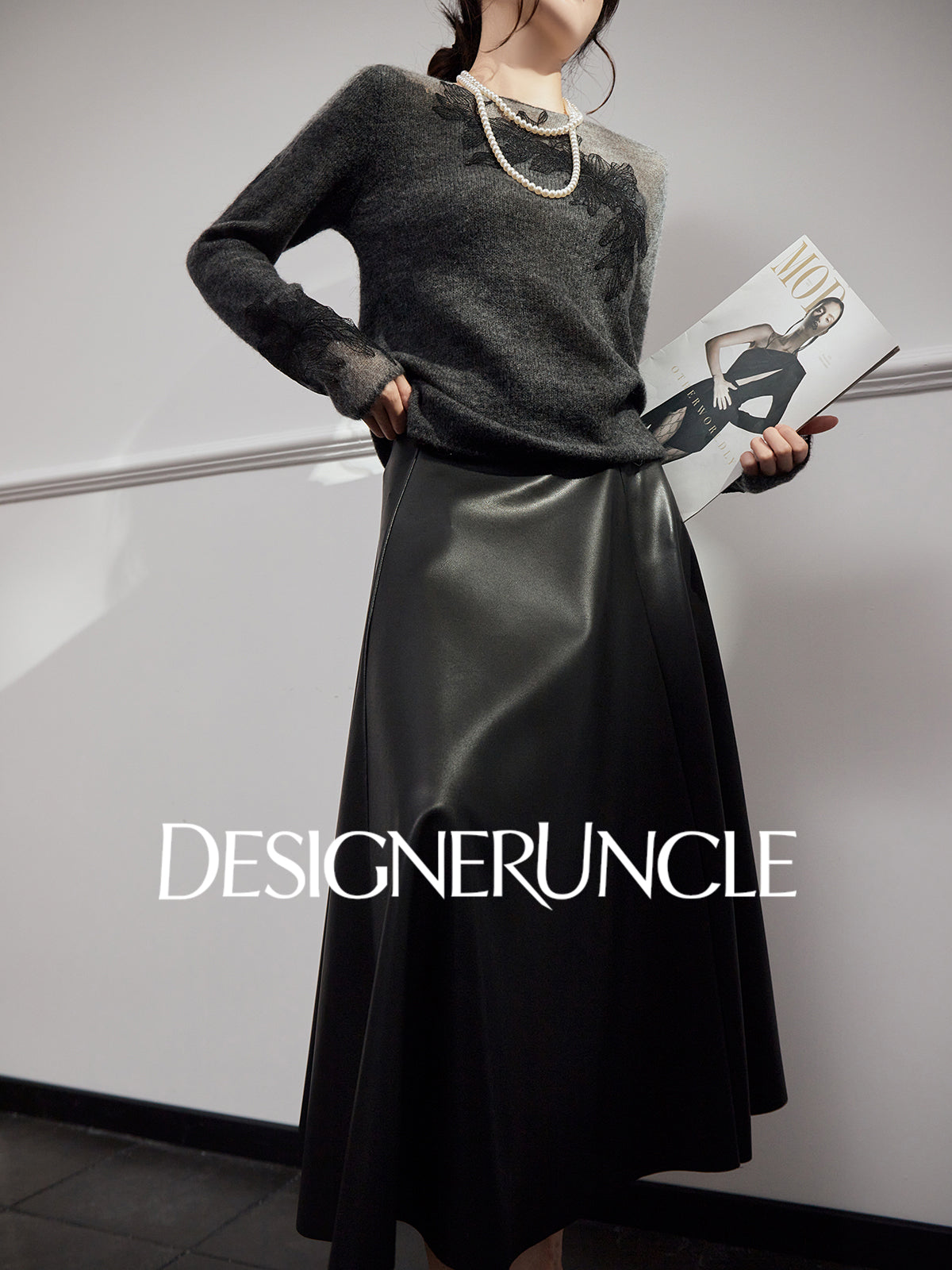 DGU "Yanci" black sweater crew neck commuter versatile slimming knitted long sleeves - GARP.