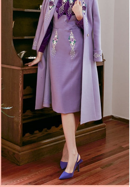 Magic Q lavender heavy rose embroidery beaded collar purple coat - Brarr