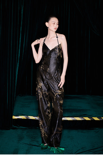 M essential Mackay designer jacquard buckle backless corset pant set - Eyeboy