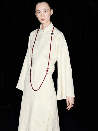 M essential Mackay designer jade carved jacquard bell sleeves cheongsam dress pant set - greg.