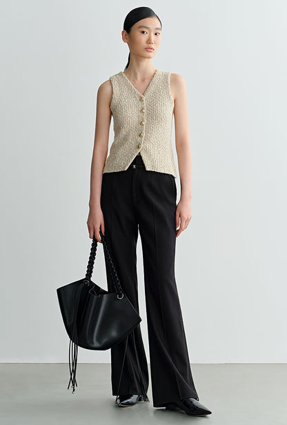 COMME MOI Lv Yan designer spring women's V-neck floral yarn knitted vest - EDEN.