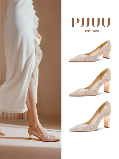 PJJUU Classy hexiu champagne high heels -TDH.