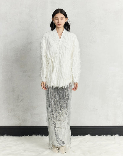 HECO Three-dimensional Tassel Fashion Top Shirt Women - flesh.