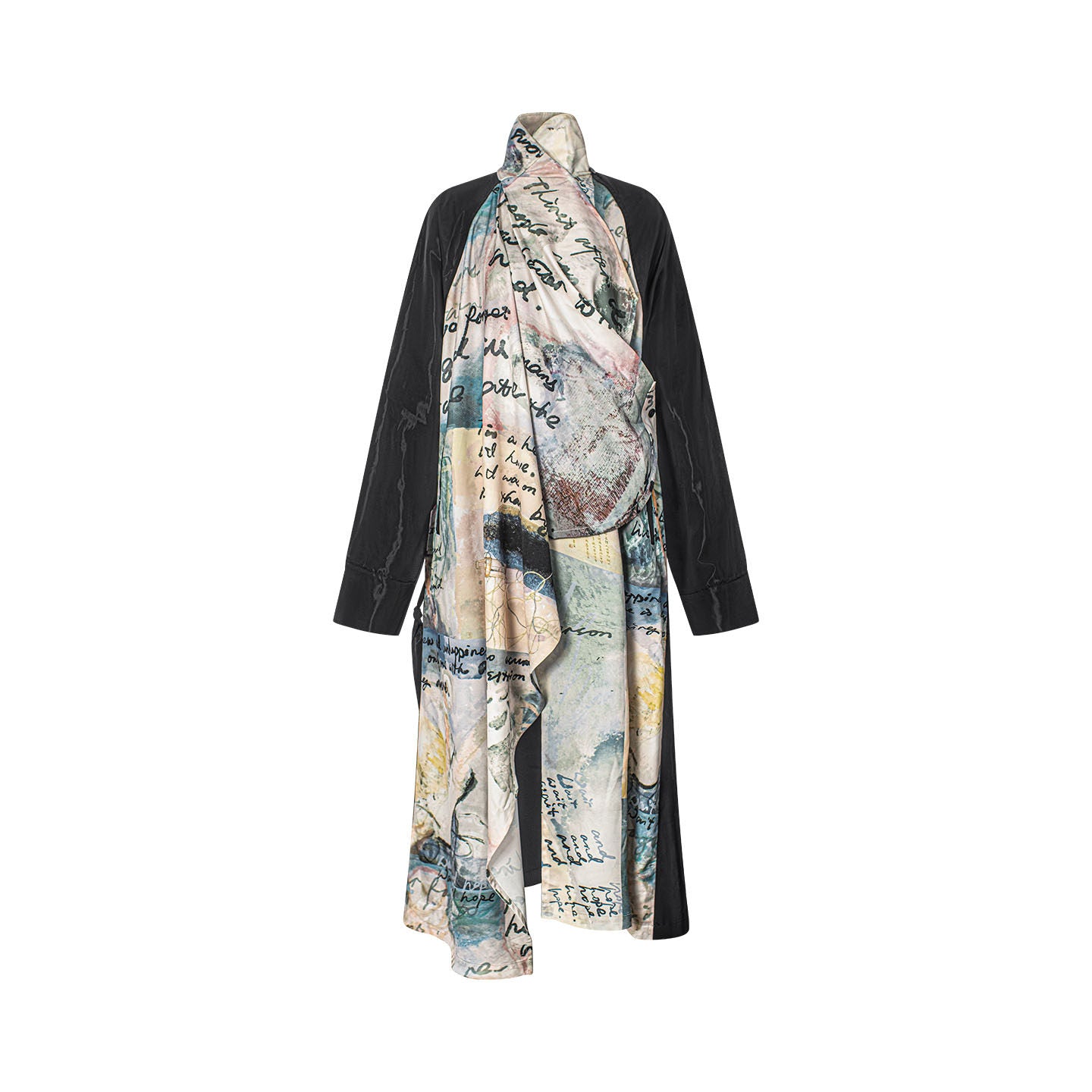 TUYUE art print drawstring stand-up collar trench coat - ERNIE.