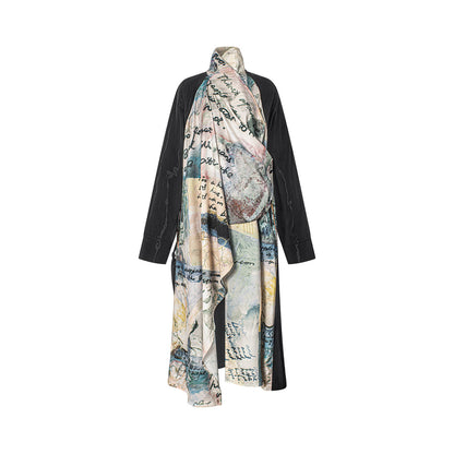 TUYUE art print drawstring stand-up collar trench coat - ERNIE.
