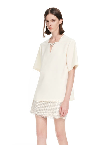 YES BY YESIR | Ye Qians Grace Flying Seagull Chiffon Shirt Light Short Sleeves-MARISELLE.