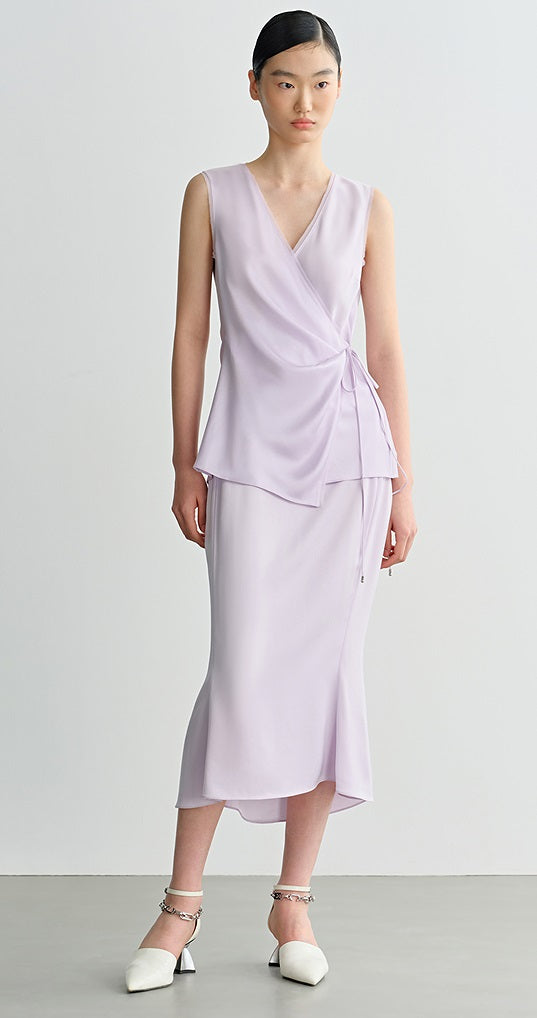 COMME MOI Lv Yan designer summer women's purple temperament double-sided satin fishtail skirt - DAISY.