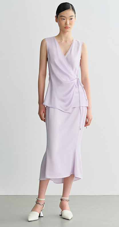 COMME MOI Lv Yan designer summer women's purple temperament double-sided satin fishtail skirt - DAISY.