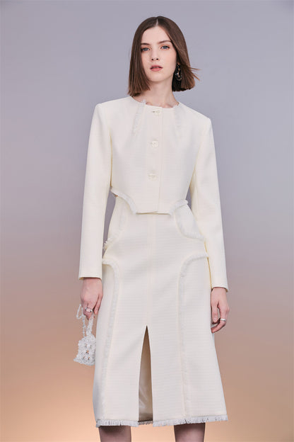 PURITY High-quality off-white tweed fringed coat skirt - Chriselle