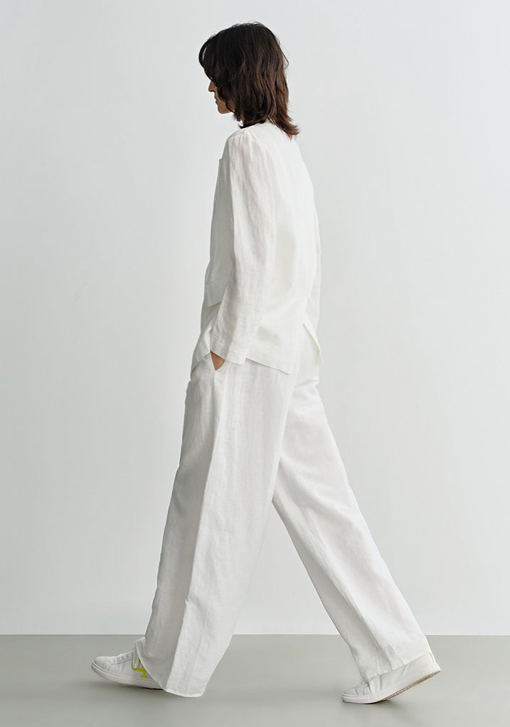 COMME MOI White Commuter Linen Notched Lapel Suit - MESSIAH.