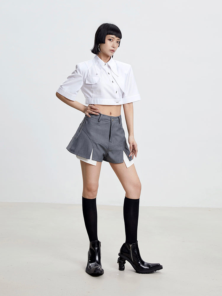TINY IN white irregular short sleeve women's crop top -TAMI
