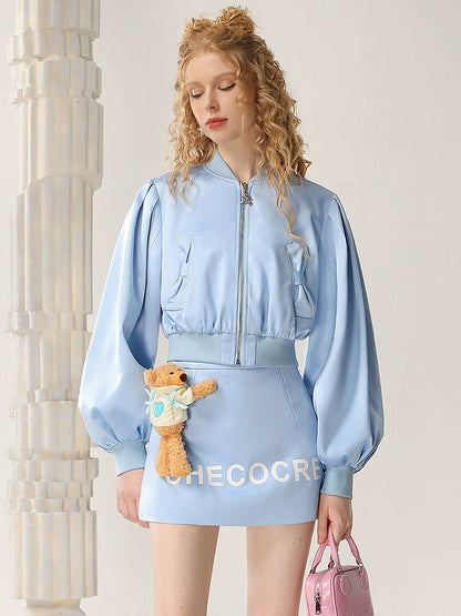 CHECOCRE Three-dimensional Bear Design Sense Blue Two-Piece Short Set Suit  - MORGAN