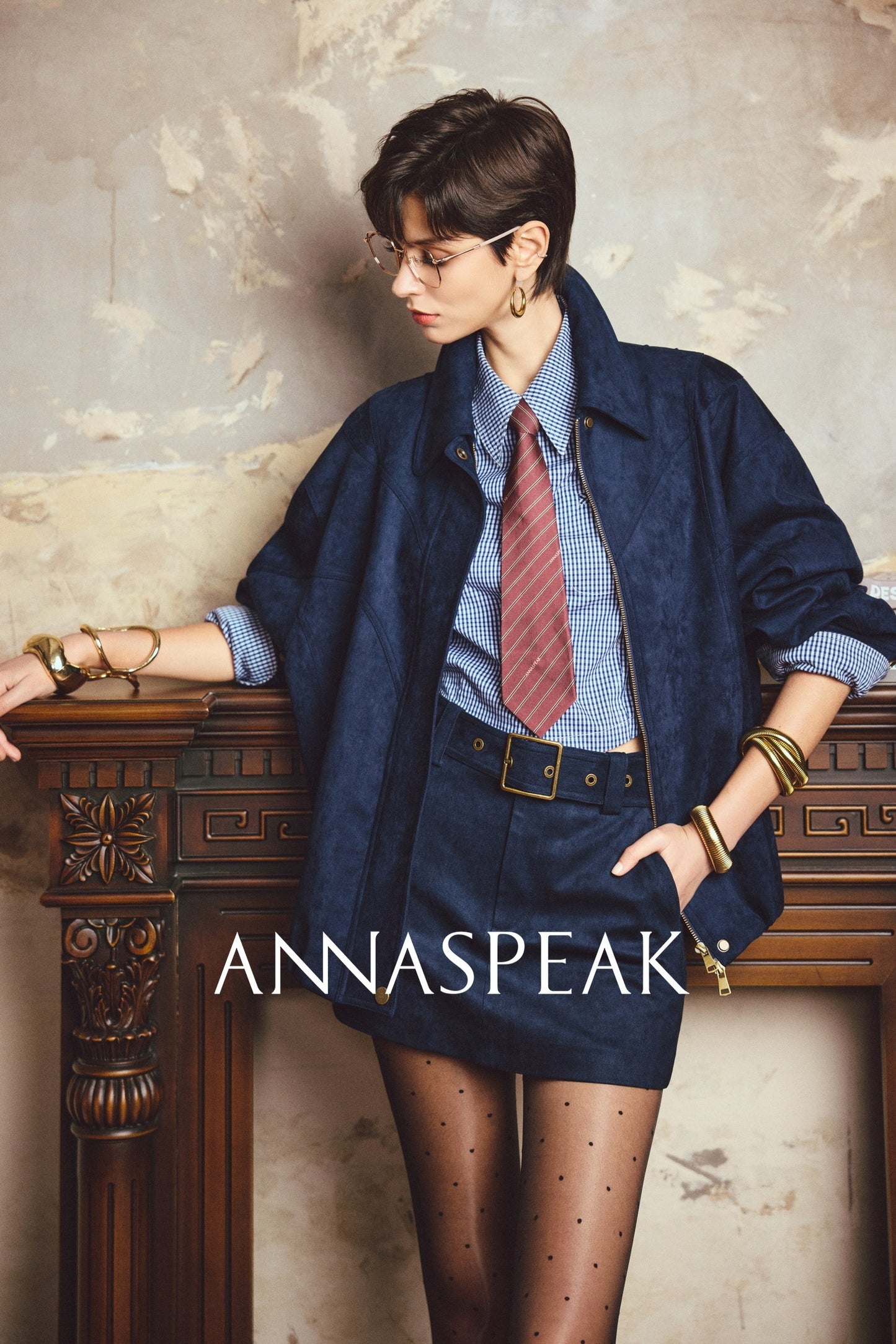 ANNASPEAK ROSSO Red Label Eco-Friendly Leather Heavy Jacket Skirt Set-GHUGH.