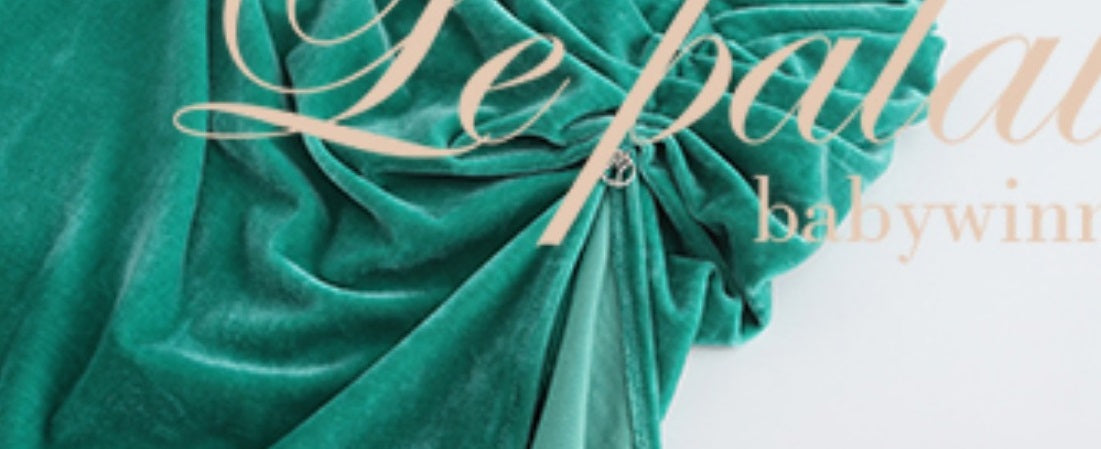 Le Palais Vintage Original New Chinese Green Velvet Wrap Top + Irregular Draped Skirt-TEE.