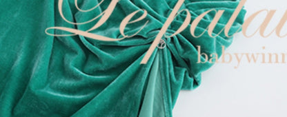 Le Palais Vintage Original New Chinese Green Velvet Wrap Top + Irregular Draped Skirt-TEE.