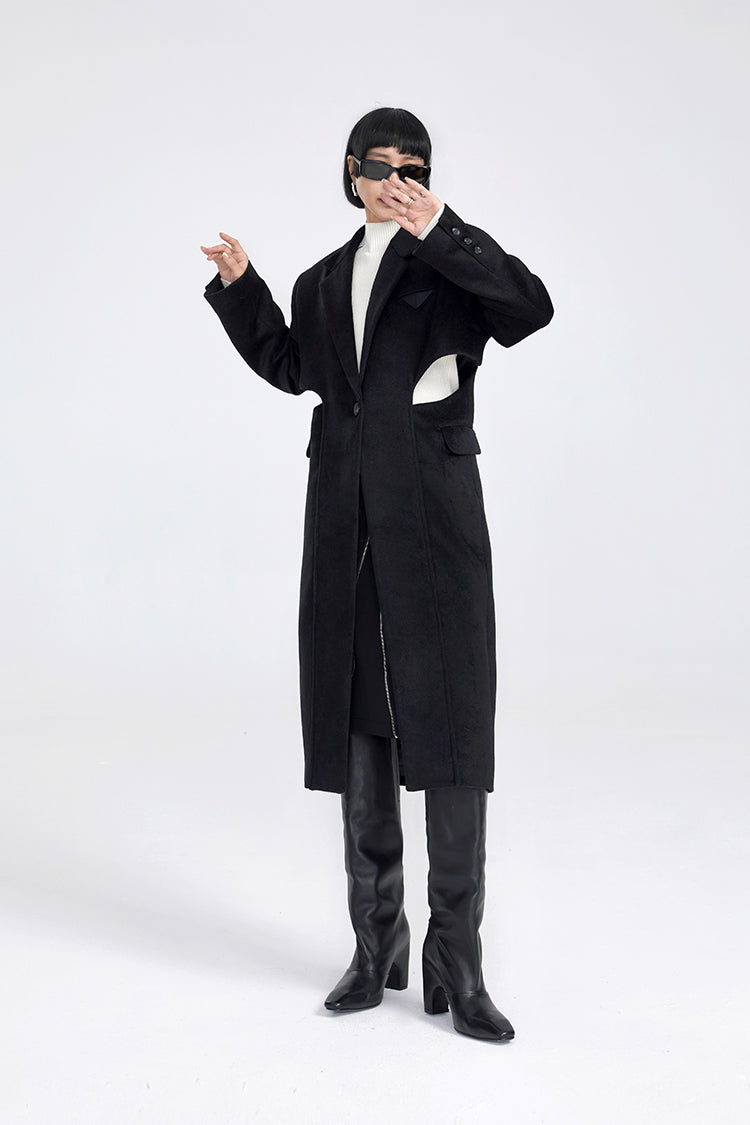 TINY IN two-piece cut-out black woolen coat-PRE