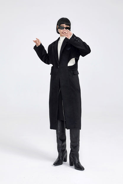 TINY IN two-piece cut-out black woolen coat-PRE
