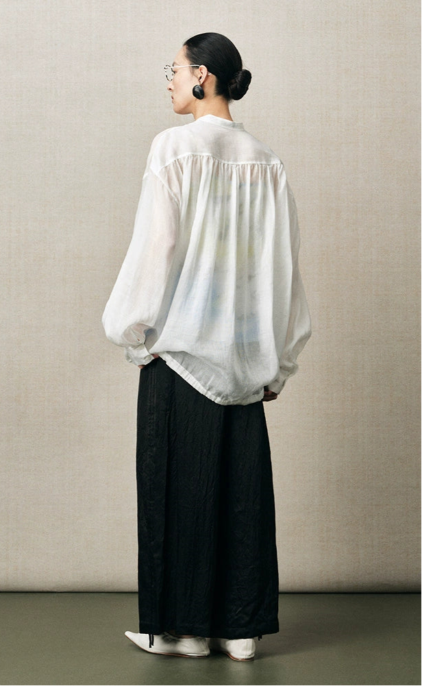 ZHUCHONGYUN fiber satin adjustable drawstring black trousers-SHAOTOME.