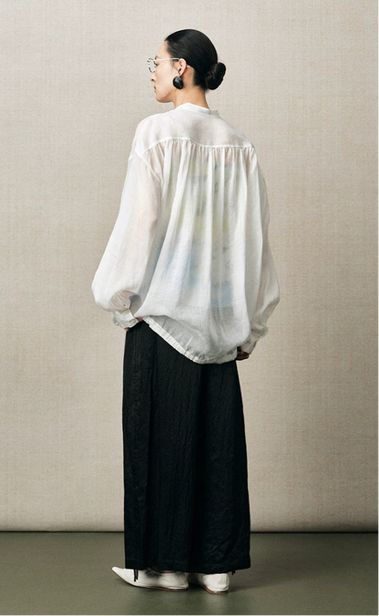 ZHUCHONGYUN fiber satin adjustable drawstring black trousers-SHAOTOME.