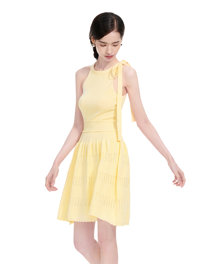 YES BY YESIR | Ye Qians Cut-Out Halterneck Knitted Dress with Sculptural Lines -THESSALIA.