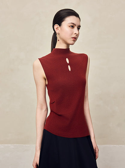 HECO Asymmetrical Wool Blend Sleeveless Mock Neckline Top- CHOOSE.