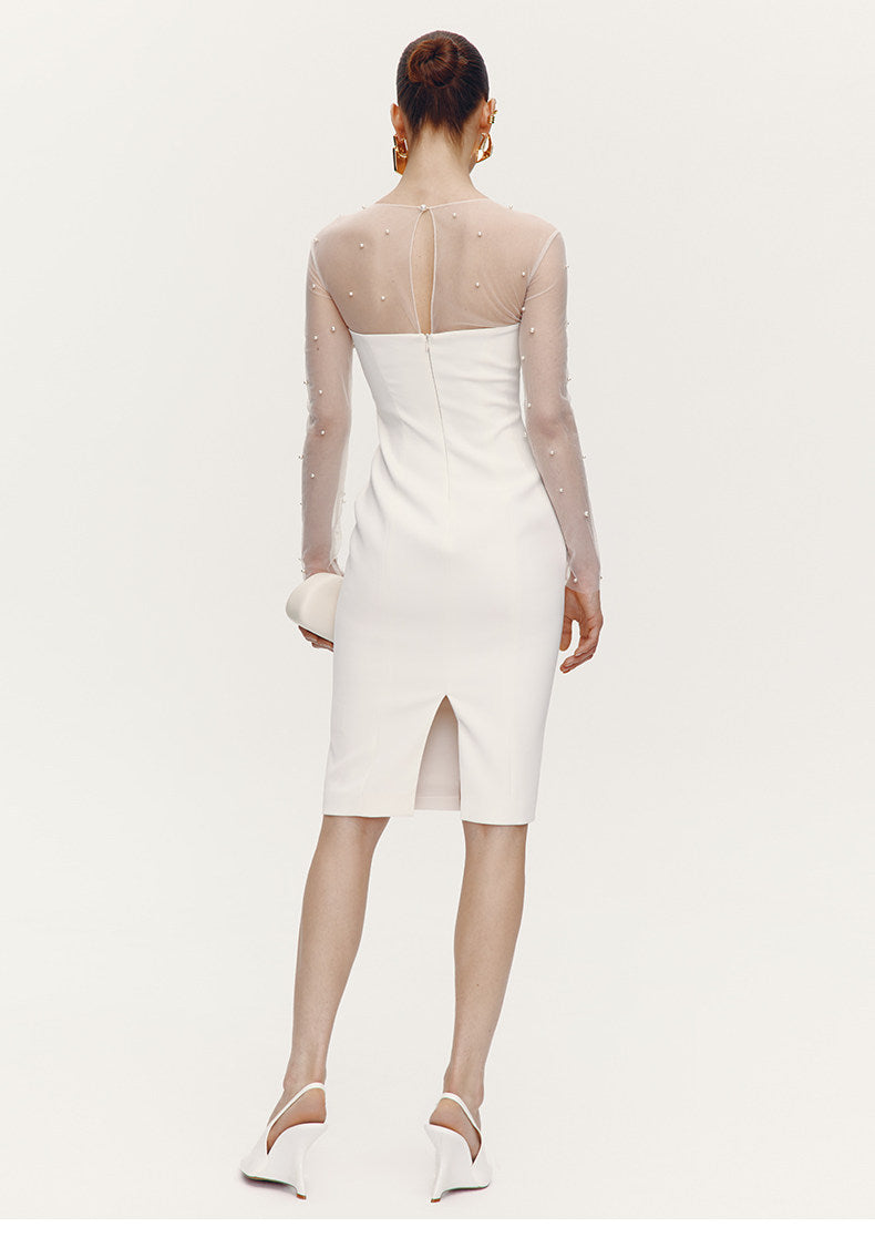 ATELIER MISS LU Fall/Winter Pearl Stitched Bow Waist Dress - HAILEY