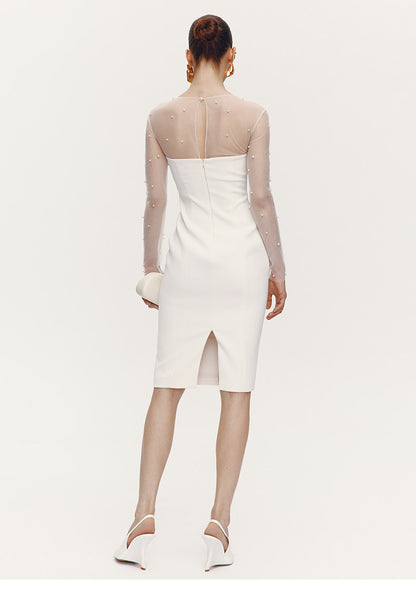 ATELIER MISS LU Fall/Winter Pearl Stitched Bow Waist Dress - HAILEY
