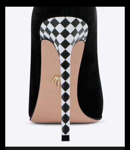 Fab fei checkered square toe stiletto professional womens black pumps - Saiis