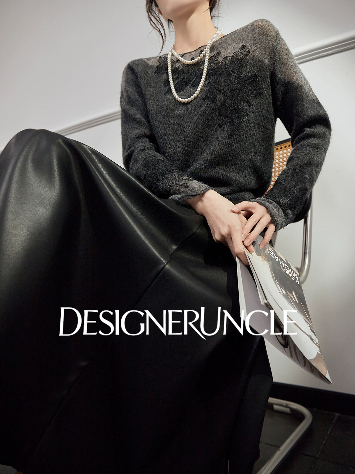 DGU "Yanci" black sweater crew neck commuter versatile slimming knitted long sleeves - GARP.