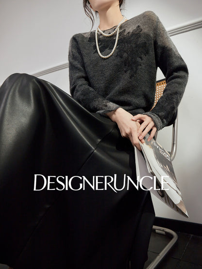 DGU "Yanci" black sweater crew neck commuter versatile slimming knitted long sleeves - GARP.