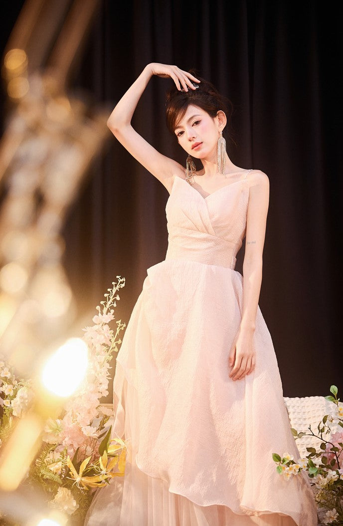 DOLLY High End Sleeveless Diamond High Waist Suspender Long Prom Dress-NORA