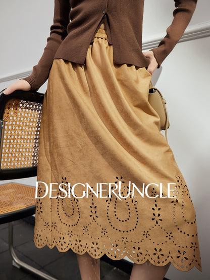 DGU|Floral Coffee Color New Hollow Design Versatile Slimming and Skirt - BLED.