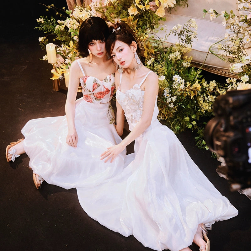 DOLLY Elegant White Natural Waist Flower Bud Long Chic Skirt-CYNTHIA  (V)