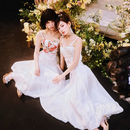 DOLLY Elegant White Natural Waist Flower Bud Long Chic Skirt-CYNTHIA  (V)