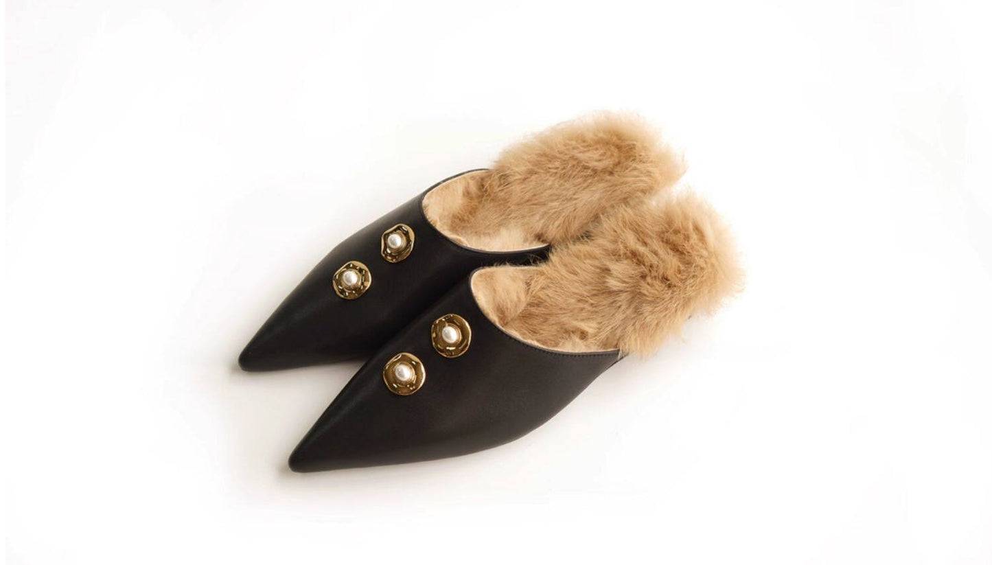 B-FEI black leather single shoe with metal buckle-MAI.