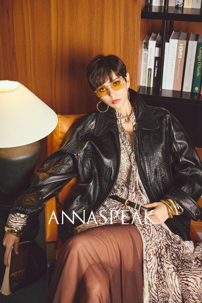 ANNASPEAK ROSSO Red Label Lambskin Detachable Wool Collar Vintage Jacket-XAVIER.