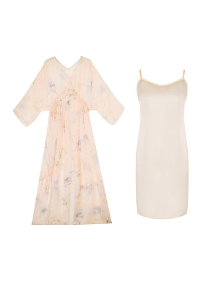 HECO Chinese Resort Style Flowing V-neck Dress - STONE.