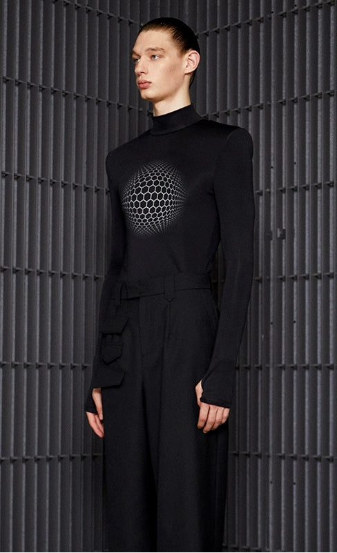 ANNAKIKI black space geometric print long sleeve top-RIMURU.